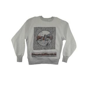 Vintage Wolf Wildlife Graphic Patch Crewneck Sweatshirt XXL USA Made